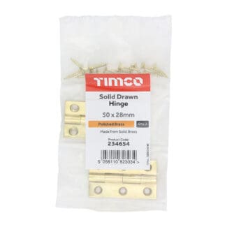 TIMCO Solid Drawn Brass Hinges Polished Brass - 50 x 28