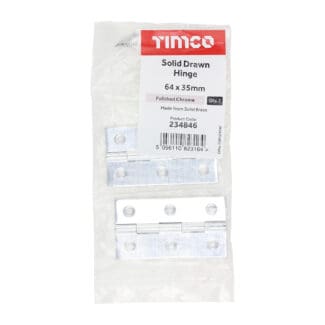 TIMCO Solid Drawn Brass Hinges Polished Chrome - 64 x 35
