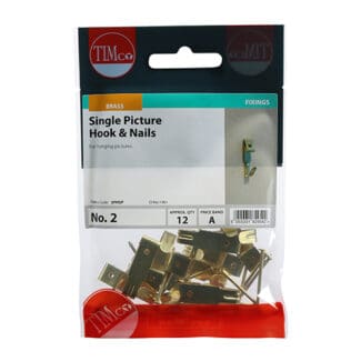TIMCO Picture Hanging Hooks Single Electro Brass - No.2 Single