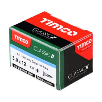 TIMCO Classic Multi-Purpose Countersunk A2 Stainless Steel Woodcrews - 3.0 x 12