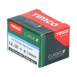 TIMCO Classic Multi-Purpose Countersunk A2 Stainless Steel Woodcrews - 3.0 x 20