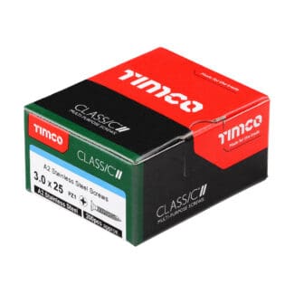 TIMCO Classic Multi-Purpose Countersunk A2 Stainless Steel Woodcrews - 3.0 x 25