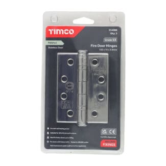 Timco Grade 13 Fire Door Hinges Polished Stainless Steel  - 101 x 76 x 3