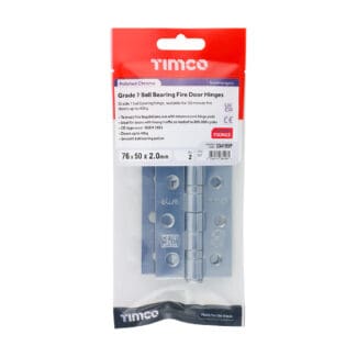 Timco Grade 7 Ball Bearing Fire Door Hinges Polished Chrome  - 76 x 50 x 2.0