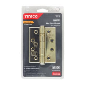 Timco Grade 13 Fire Door Hinges Electro Brass Stainless Steel  - 101 x 76 x 3