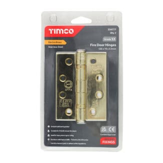 Timco Grade 13 Fire Door Hinges Electro Brass Stainless Steel  - 101 x 76 x 3