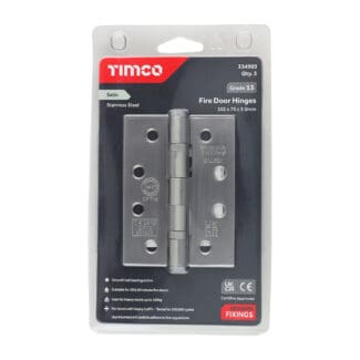 Timco Grade 13 Fire Door Hinges Satin Stainless Steel  - 101 x 76 x 3