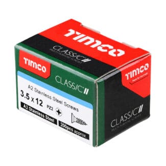TIMCO Classic Multi-Purpose Countersunk A2 Stainless Steel Woodcrews - 3.5 x 12