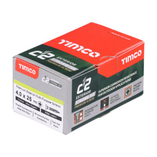 Timco C2 Exterior Strong-Fix PZ Double Countersunk with Ribs Twin-Cut Silver – 4.0 x 25