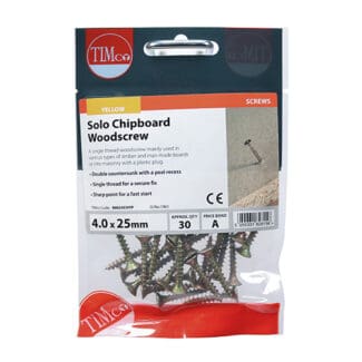 TIMCO Solo Countersunk Gold Woodscrews - 4.0 x 25 - Mini Pack