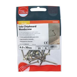 TIMCO Solo Countersunk Gold Woodscrews - 4.0 x 30 - Mini Pack