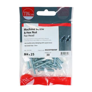 TIMCO Machine Pan Head Screws & Hex Nut Silver - M4 x 12