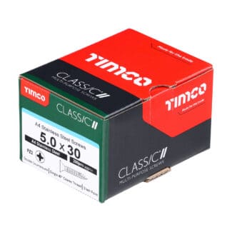 TIMCO Classic Multi-Purpose Countersunk A4 Stainless Steel Woodcrews - 5.0 x 30