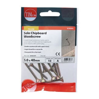 TIMCO Solo Countersunk Gold Woodscrews - 5.0 x 40 - Mini Pack
