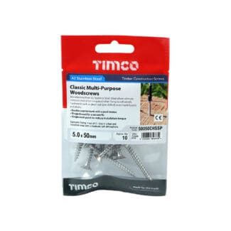 TIMCO Classic Multi-Purpose Countersunk A2 Stainless Steel Woodcrews - 5.0 x 50 - Mini Pack