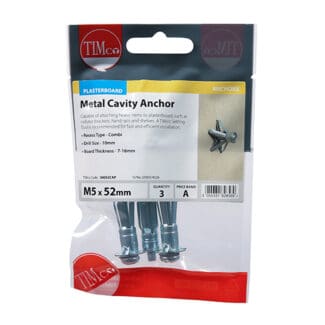 TIMCO Metal Cavity Anchors Silver - M5 x 52 (60mm Screw)
