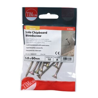 TIMCO Solo Countersunk Gold Woodscrews - 5.0 x 60 - Mini Pack