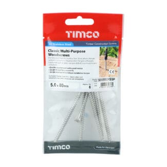 TIMCO Classic Multi-Purpose Countersunk A2 Stainless Steel Woodcrews - 5.0 x 80 - Mini Pack