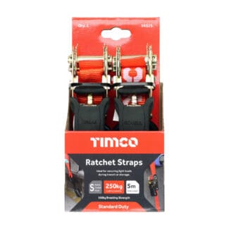 TIMCO S Hook Ratchet Straps Standard Duty - 5m x 25mm