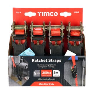 TIMCO S Hook Ratchet Straps Standard Duty - 5m x 25mm