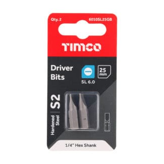 TIMCO Slotted Driver Bit S2 Grey - 6.0 x 1.0 x 25