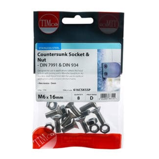 TIMCO Countersunk Socket Screws DIN7991 A2 Stainless Steel - M6 x 16