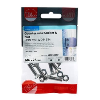 TIMCO Countersunk Socket Screws DIN7991 A2 Stainless Steel - M6 x 25