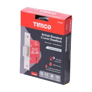 Timco 5 Lever British Standard CE Deadlock Stainless Steel Satin  - 78 case / 57 backse -