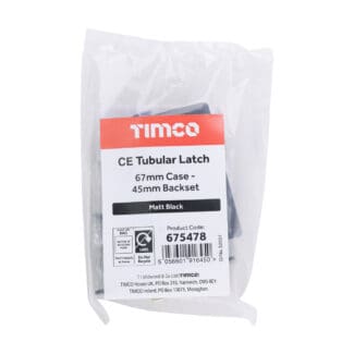 Timco Tubular Latch Matt Black  - 67 case / 45 backse -