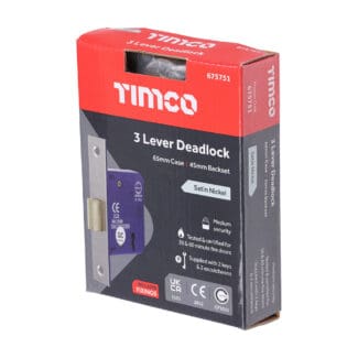 TIMCO 3 Lever Deadlock Satin Nickel - 65mm