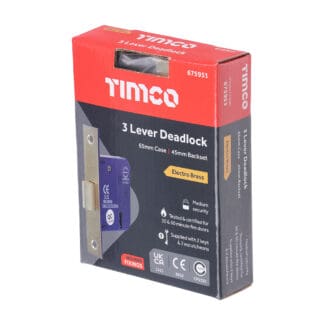 TIMCO 3 Lever Electro Brass Mortice Deadlock 65mm Case 45mm Backset