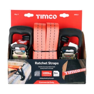 TIMCO J Hook Ratchet Straps Commercial Duty - 6m x 35mm