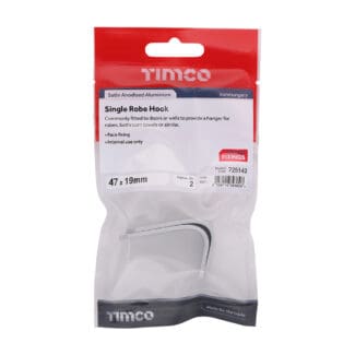 Timco Single Robe Hook Satin Anodised Aluminium - 47 x 19