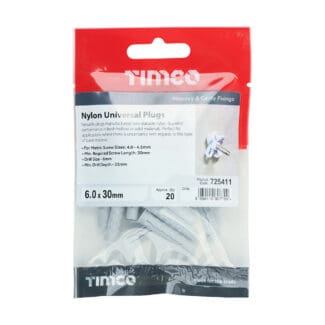 TIMCO Nylon Universal Plugs - 6.0 x 30