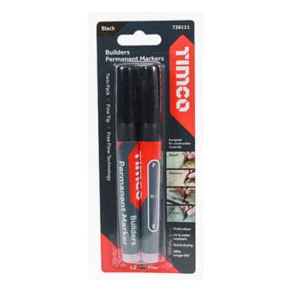 Timco Builders Permanent Markers Chisel & Fine Tip Black  - Mixed
