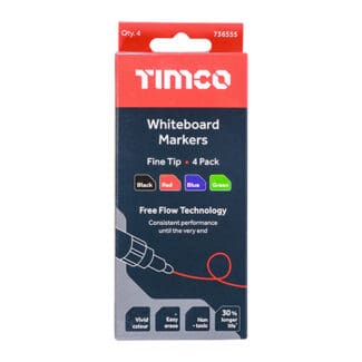 Timco Whiteboard Markers Fine Tip Mixed Colours  - Fine  -ip Four Pack