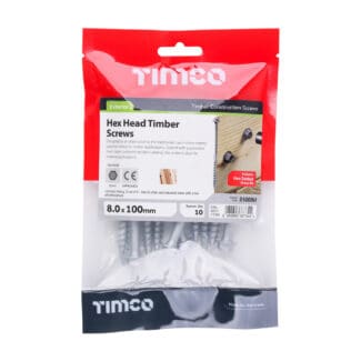 TIMCO Heavy Duty Timber Screws Hex Flange Head Exterior Silver - 8.0 x 100