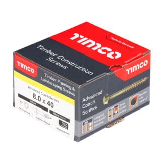 TIMCO Solo Advanced Hex Head Gold Coach Woodscrews - 8.0 x 40