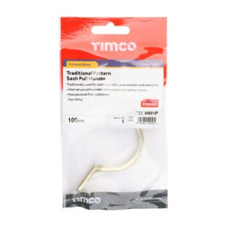 Timco Traditional Pattern Sash Pull Handle Polished Brass  - 100mm
