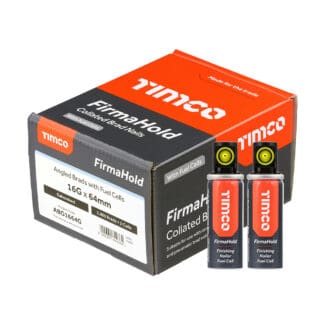 TIMCO FirmaHold Collated 16 Gauge Angled Galvanised Brad Nails & Fuel Cells - 16g x 64 + 2 Fuel Cells