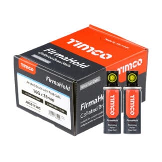 TIMCO FirmaHold Collated 16 Gauge Angled A2 Stainless Steel Brad Nails & Fuel Cells - 16 x 38 + 2 Fuel Cells