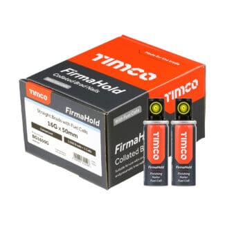 TIMCO FirmaHold Collated 16 Gauge Straight Galvanised Brad Nails & Fuel Cells - 16g x 50 + 2 Fuel Cells
