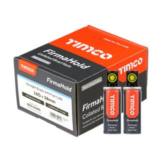TIMCO FirmaHold Collated 16 Gauge Straight A2 Stainless Steel Brad Nails & Fuel Cells - 16g x 38 + 2 Fuel Cells