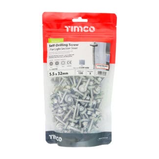 TIMCO Self-Drilling Light Section Screws Exterior Silver with EPDM Washer - 5.5 x 32