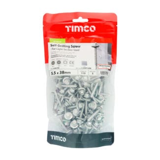 TIMCO Self-Drilling Light Section Screws Exterior Silver with EPDM Washer - 5.5 x 38