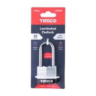 TIMCO Laminated Padlock - Long Shackle - 40mm