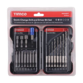TIMCO Driver Bit & Ground Jobber Drill Bit Set - 20pc