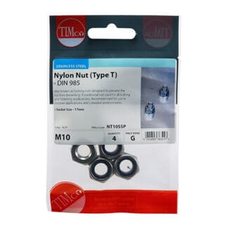TIMCO Nylon Insert Nuts Type T DIN985 A2 Stainless Steel - M10