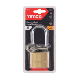 TIMCO Brass Padlock Long Shackle - 50mm