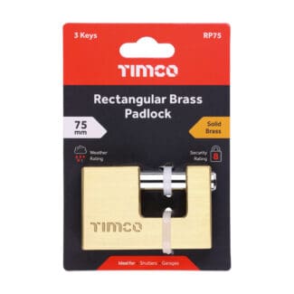 TIMCO Brass Rectangular Padlock - 75mm